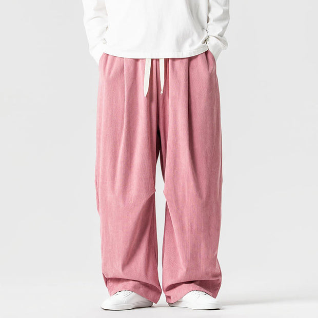 Buddha Stones Winter Drawstring Corduroy Cotton Men's Wide Leg Pants With Pockets - LightPink - US/UK/AU46，EU56 (5XL) - image 7