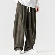 Buddha Stones Winter Drawstring Corduroy Cotton Men's Wide Leg Pants With Pockets - image 25