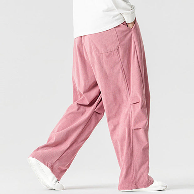 Buddha Stones Winter Drawstring Corduroy Cotton Men's Wide Leg Pants With Pockets - image 10