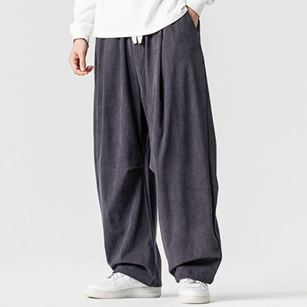 Buddha Stones Winter Drawstring Corduroy Cotton Men's Wide Leg Pants With Pockets - image 18