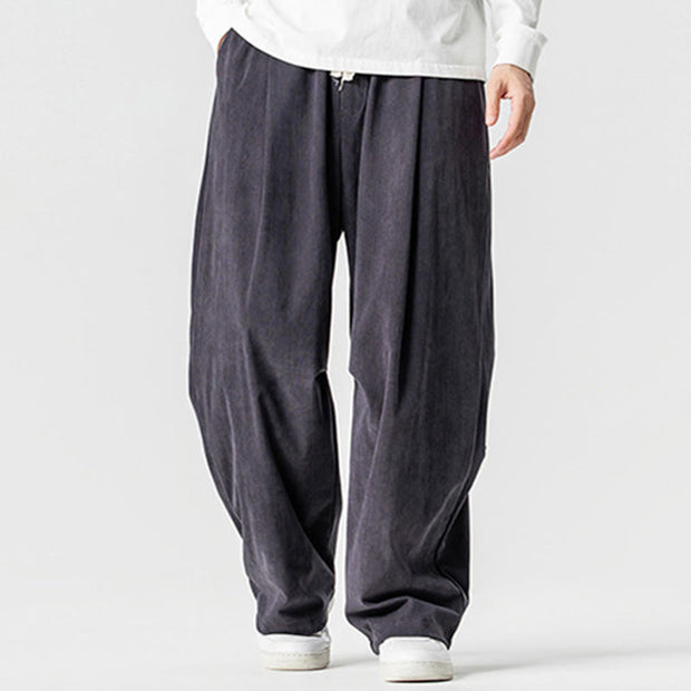 Buddha Stones Winter Drawstring Corduroy Cotton Men's Wide Leg Pants With Pockets - image 21
