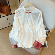 Buddha Stones Frog-Button Dragon Flower Bamboo Jacquard Design Women's Vest Waistcoat Shirt - White Shirt - US8-10，UK/AU12-14，EU40-42 (2XL) - image 8