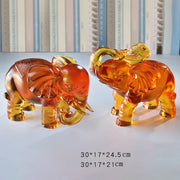 Buddha Stones Yellow Liuli Crystal Elephant Trunk Up Down Design Strength Home Decoration - A Pair Of Extra Large Elephant - image 18