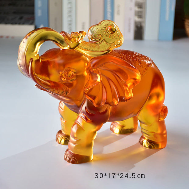 Buddha Stones Yellow Liuli Crystal Elephant Trunk Up Down Design Strength Home Decoration - Extra Large Elephant(Trunk Up) 30*17*24.5 cm - image 16