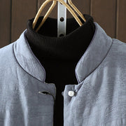 Buddha Stones Frog-button Solid Color Pattern Women's Long Sleeve Cotton Thick Jacket With Floral Cuffs - image 2