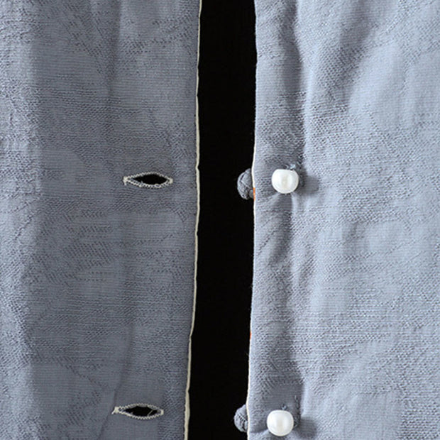 Buddha Stones Frog-button Solid Color Pattern Women's Long Sleeve Cotton Thick Jacket With Floral Cuffs - image 4