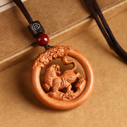 Buddha Stones Peach Wood  Chinese Zodiac Year Of The Horse  Ward Off Evil Spirits Necklace Pendants - Peach Wood-Tiger - Brown Rope - image 11