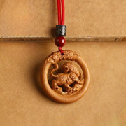 Buddha Stones Peach Wood  Chinese Zodiac Year Of The Horse  Ward Off Evil Spirits Necklace Pendants - Peach Wood-Tiger - Red Rope - image 12