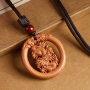 Buddha Stones Peach Wood  Chinese Zodiac Year Of The Horse  Ward Off Evil Spirits Necklace Pendants - Peach Wood-Dragon - Brown Rope - image 22