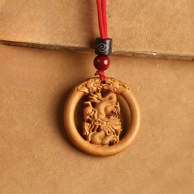 Buddha Stones Peach Wood  Chinese Zodiac Year Of The Horse  Ward Off Evil Spirits Necklace Pendants - Peach Wood-Dragon - Red Rope - image 16