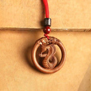 Buddha Stones Peach Wood  Chinese Zodiac Year Of The Horse  Ward Off Evil Spirits Necklace Pendants - Peach Wood-Snake - Red Rope - image 18