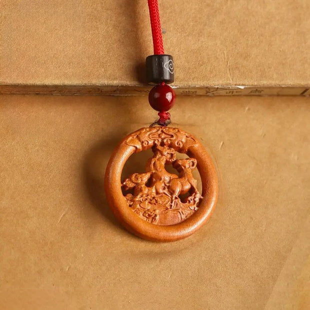 Buddha Stones Peach Wood  Chinese Zodiac Year Of The Horse  Ward Off Evil Spirits Necklace Pendants - Peach Wood-Goat - Red Rope - image 20
