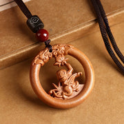 Buddha Stones Peach Wood  Chinese Zodiac Year Of The Horse  Ward Off Evil Spirits Necklace Pendants - Peach Wood-Monkey - Brown Rope - image 22