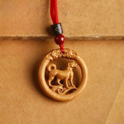 Buddha Stones Peach Wood  Chinese Zodiac Year Of The Horse  Ward Off Evil Spirits Necklace Pendants - Peach Wood-Dog - Red Rope - image 26