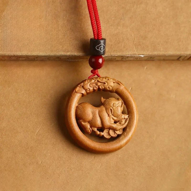 Buddha Stones Peach Wood  Chinese Zodiac Year Of The Horse  Ward Off Evil Spirits Necklace Pendants - Peach Wood-Pig - Red Rope - image 29
