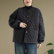 Buddha Stones Diamond Grid Pattern Women's Long Sleeve Cotton Thickened Jacket With Pockets - image 4