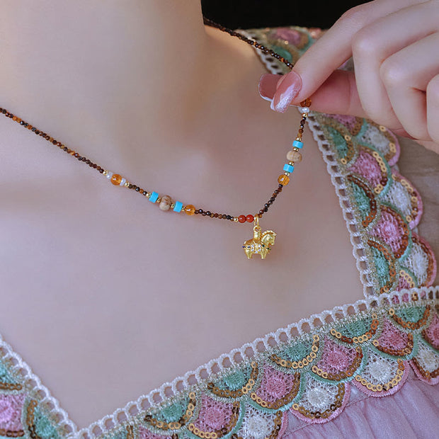 Buddha Stones Tiger Eye Protection Golden Year Of The Horse Necklace Pendant - image 8