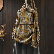 Buddha Stones Sunflower Pattern Mock Neck Long Sleeve Women's Cotton Sweater - Linen - US4-8/10，UK/AU8-12/14，EU36-40/42(F) - image 0