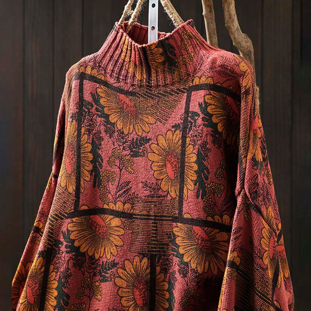 Buddha Stones Sunflower Pattern Mock Neck Long Sleeve Women's Cotton Sweater - image 14