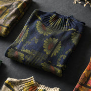 Buddha Stones Sunflower Pattern Mock Neck Long Sleeve Women's Cotton Sweater - image 6