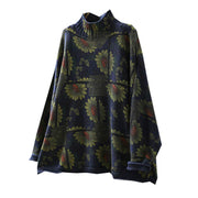 Buddha Stones Sunflower Pattern Mock Neck Long Sleeve Women's Cotton Sweater - image 12