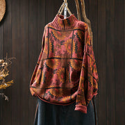 Buddha Stones Sunflower Pattern Mock Neck Long Sleeve Women's Cotton Sweater - OrangeRed - US4-8/10，UK/AU8-12/14，EU36-40/42(F) - image 13