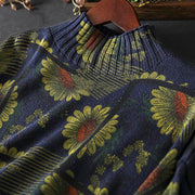 Buddha Stones Sunflower Pattern Mock Neck Long Sleeve Women's Cotton Sweater - image 7