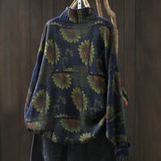 Buddha Stones Sunflower Pattern Mock Neck Long Sleeve Women's Cotton Sweater - image 3