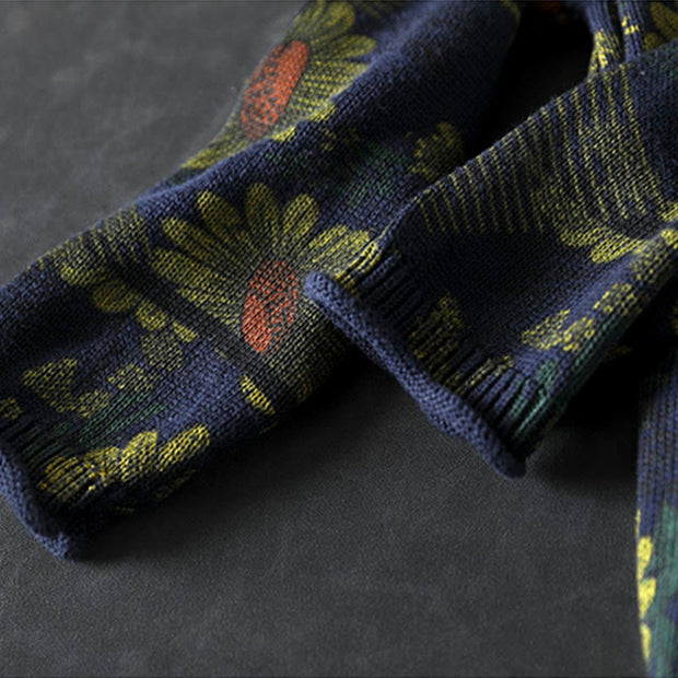 Buddha Stones Sunflower Pattern Mock Neck Long Sleeve Women's Cotton Sweater - image 9