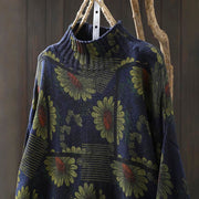 Buddha Stones Sunflower Pattern Mock Neck Long Sleeve Women's Cotton Sweater - image 4
