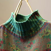 Buddha Stones Winter Color-block Flower Pattern Mock Neck Long Sleeve Women's Cotton Sweater - image 6