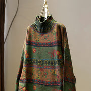 Buddha Stones Winter Color-block Flower Pattern Mock Neck Long Sleeve Women's Cotton Sweater - image 16