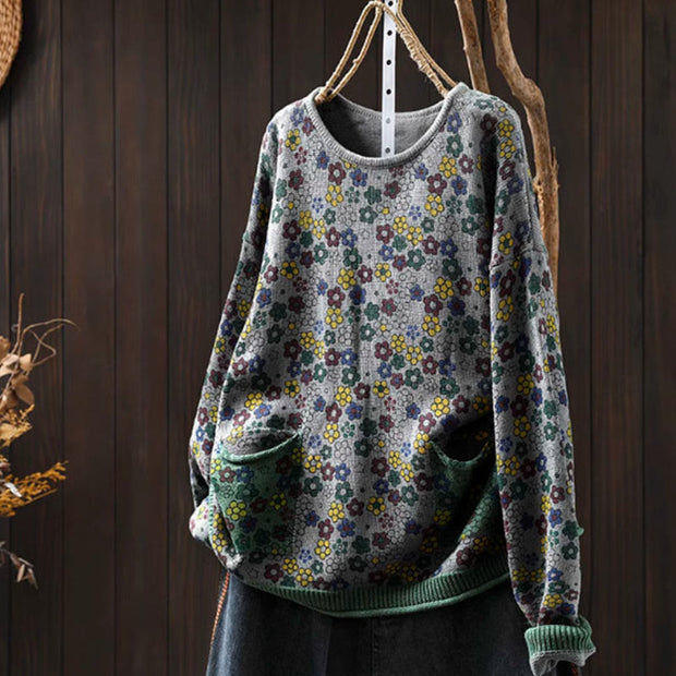 Buddha Stones Knitted Colorful Flowers Pattern Women's Cotton Long Sleeve Sweater With Pockets - DarkGray - US4-6，UK/AU8-19，EU36-38(F) - image 16