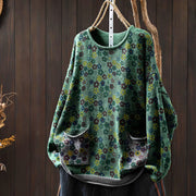 Buddha Stones Knitted Colorful Flowers Pattern Women's Cotton Long Sleeve Sweater With Pockets - MediumSeaGreen - US4-6，UK/AU8-19，EU36-38(F) - image 2