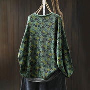 Buddha Stones Knitted Colorful Flowers Pattern Women's Cotton Long Sleeve Sweater With Pockets - image 3