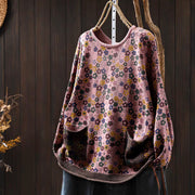 Buddha Stones Knitted Colorful Flowers Pattern Women's Cotton Long Sleeve Sweater With Pockets - Pink - US4-6，UK/AU8-19，EU36-38(F) - image 14