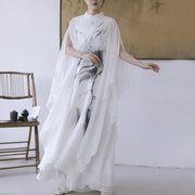 Buddha Stones White Ink Print Design Short Sleeve Women's Meditation Midi Dress Pants Zen Clothing - image 1