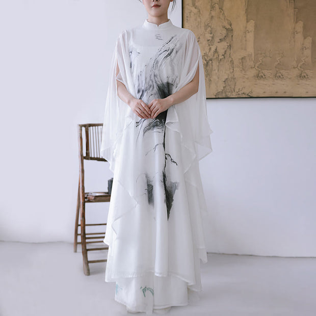 Buddha Stones White Ink Print Design Short Sleeve Women's Meditation Midi Dress Pants Zen Clothing - image 5