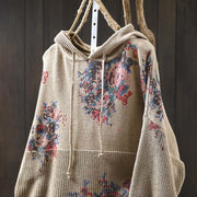 Buddha Stones Women's Knitted Floral Cotton Long Sleeve Hooded Sweater - image 1