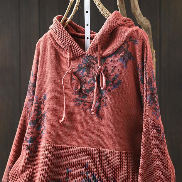 Buddha Stones Women's Knitted Floral Cotton Long Sleeve Hooded Sweater - image 6