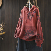 Buddha Stones Women's Knitted Floral Cotton Long Sleeve Hooded Sweater - Tomato - US4-6，UK/AU8-19，EU36-38(F) - image 2
