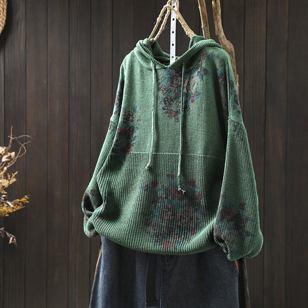 Buddha Stones Women's Knitted Floral Cotton Long Sleeve Hooded Sweater - MediumSeaGreen - US4-6，UK/AU8-19，EU36-38(F) - image 10