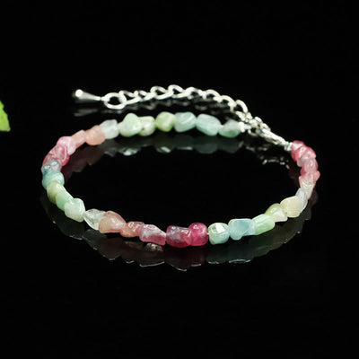 Buddha Stones 4mm Ultra-thin Tourmaline Irregular Beads Positive Chain Bracelet - Tourmaline(Wrist Circumference: 14-16cm) - image 0