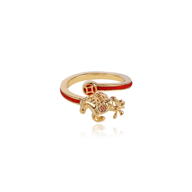 Buddha Stones Copper Red String Copper Coins Year Of The Horse Opening Balance Ring - image 7