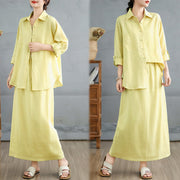 Buddha Stones 2pcs Solid Color Long Sleeve Buttons Shirt 7-8 Length Skirt Cotton Set With Pockets  - image 20