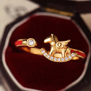 Buddha Stones Opening Copper Golden Year Of The Horse Luck Red String Ring - image 2