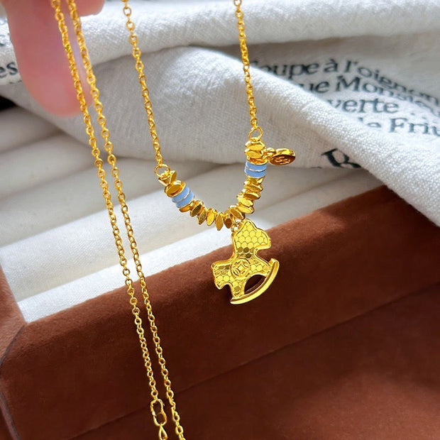 Buddha Stones Golden Year Of The Horse Copper Balance Luck Necklace Pendant - image 4