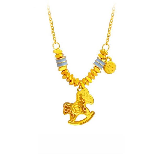 Buddha Stones Golden Year Of The Horse Copper Balance Luck Necklace Pendant - Copper - image 0