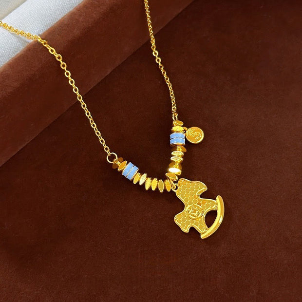 Buddha Stones Golden Year Of The Horse Copper Balance Luck Necklace Pendant - image 3