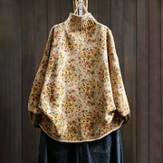 Buddha Stones Women's Knitted Floral Cotton Ribbed Hem Long Sleeve Mock Neck Sweater - image 1